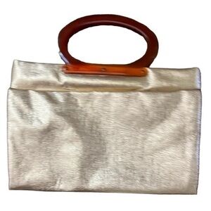 Vintage Foldover Disco Purse Handbag Lucite Handles Rare Gold Metallic 1970s